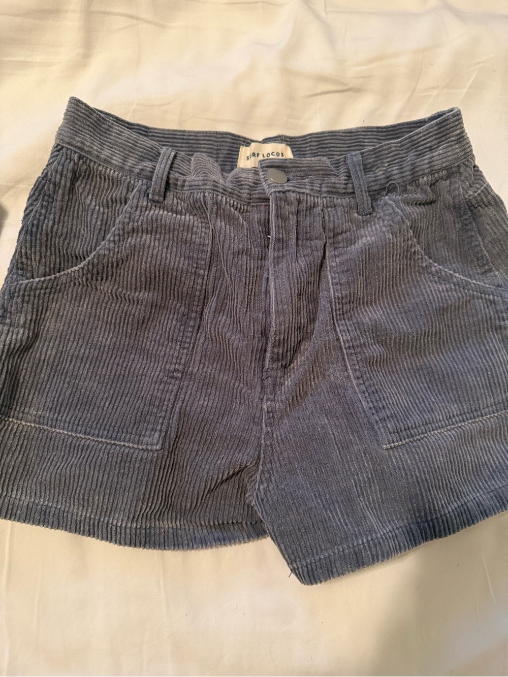 High-Rise Corduroy Jean Shorts in Slate Blue